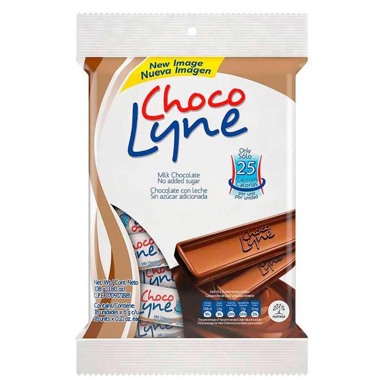 Chocolatina Lyne Chocolyne bajo en azúcar x18g Metro