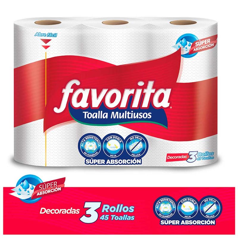 Toalla de cocina Favorita x 3 rollos x 45 hojas c-u - Tiendas Metro