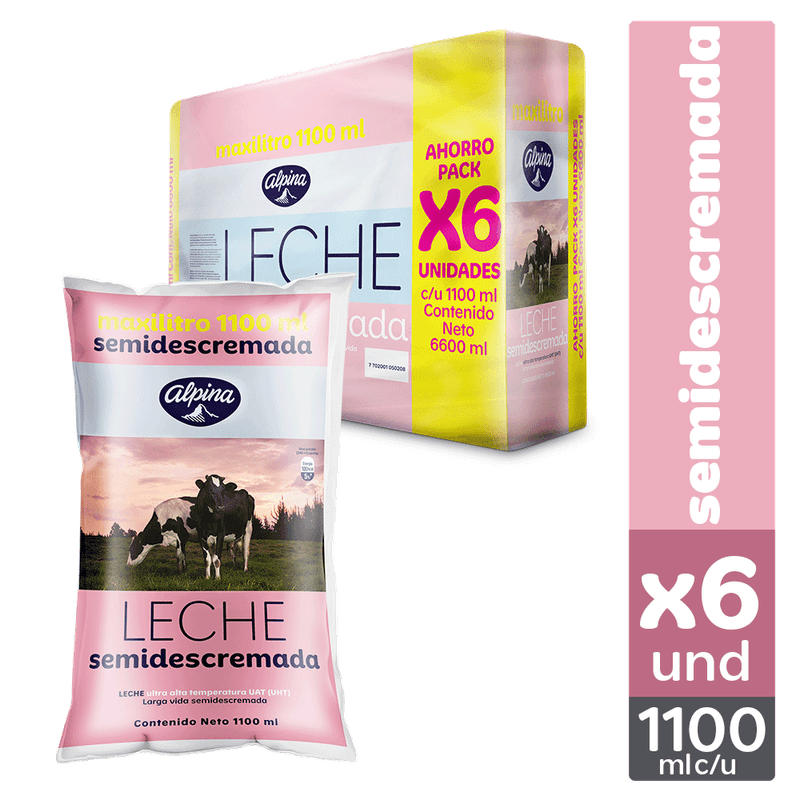 Leche Semidescremada Alpina Bolsa 1100 ml