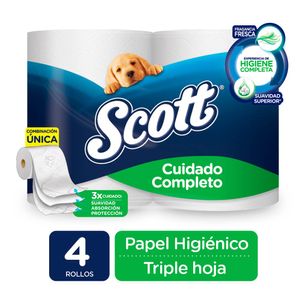 Papel higiénico Scott cuidado completo triple hoja x4 rollos