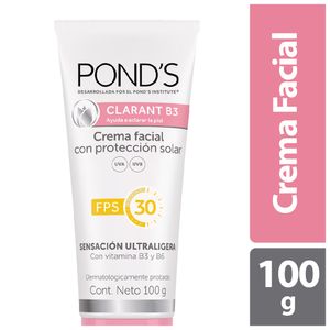 Crema facial Ponds clarant b3 protección solar fps 30x100g