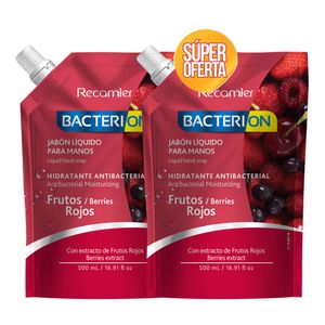 Jabón Bacterion frutos rojos manos liquido x 2 und x 500 ml c-u