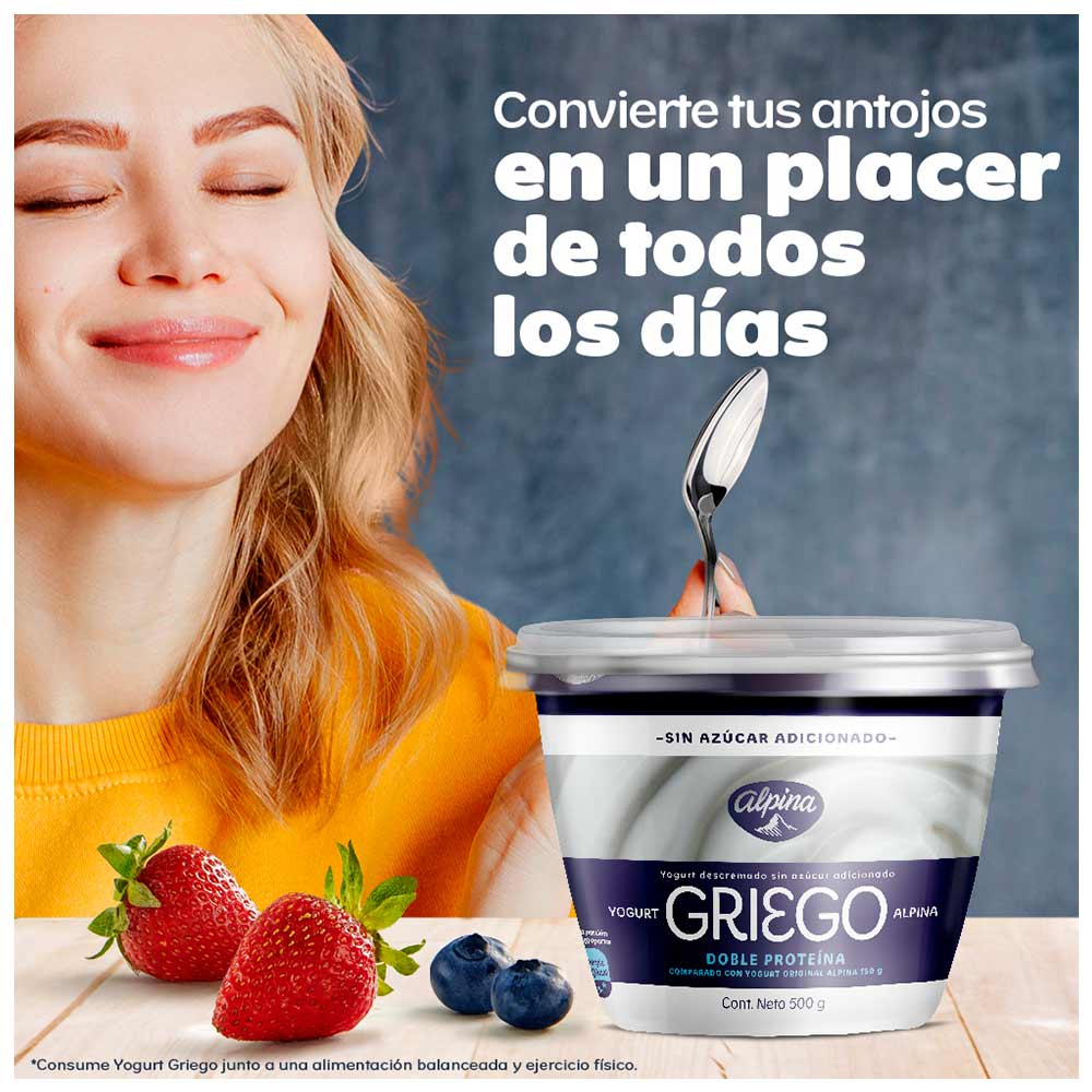 Yogurt griego Alpina natural doble proteína x500g Tiendas Jumbo