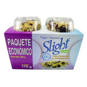 Yogur Slight natural cereal arándanos x 4 und x 170 g c/u precio especial