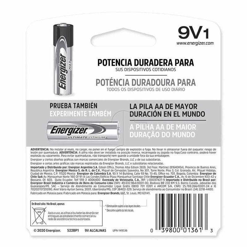 Energizer MAX® Baterias 9V - Energizer