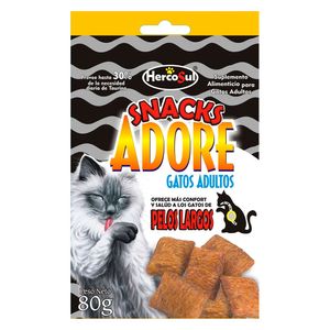Snacks para gatos Adore adultos pelos largos x80g