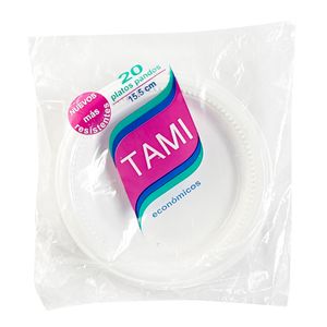 Plato pando plástico x 15 5 cm blanco Tami paquete x 20 und
