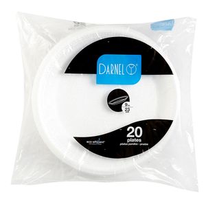 Plato desechable pando espumado 23 cm blanco Darnel paquete x 20 und