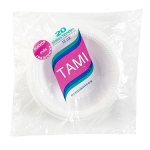 Plato hondo plástico x 12 oz blanco Tami paquete x 20 und