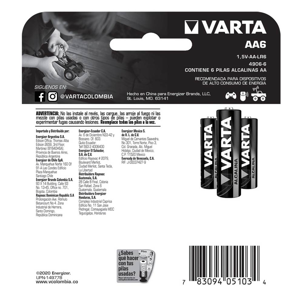 Pilas alcalinas Varta AA x 6