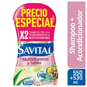 Shampoo Savital multivitámico x 550 ml + acondicionador x 530 ml precio especial