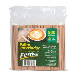 Palo mezclador cafe corto en madera caja x 25 bolsas Festival