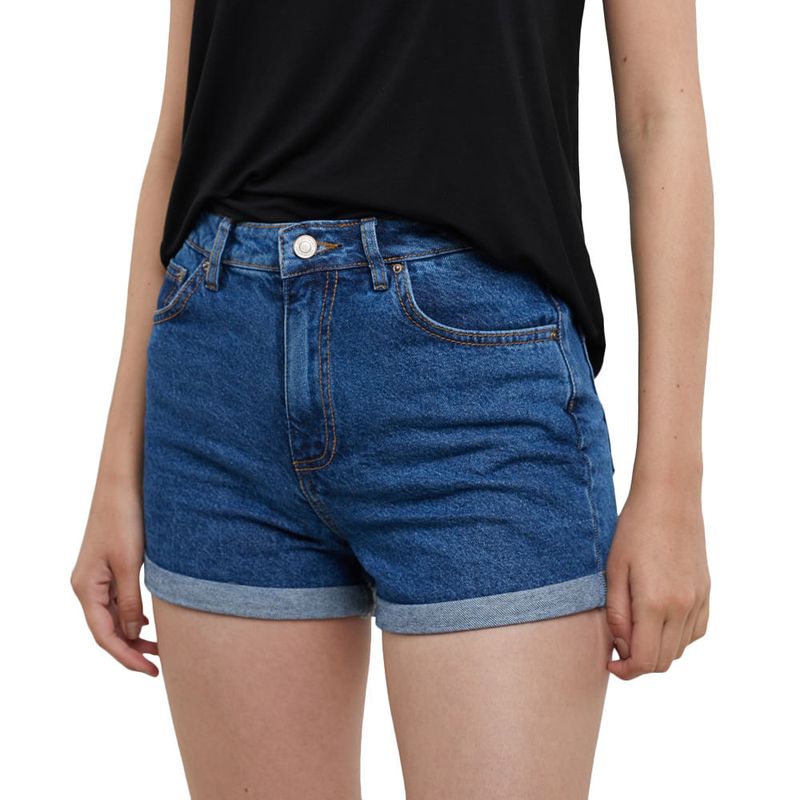 Short Tiro Alto Con Guardapolvo Mujer Azul - Tiendas Jumbo