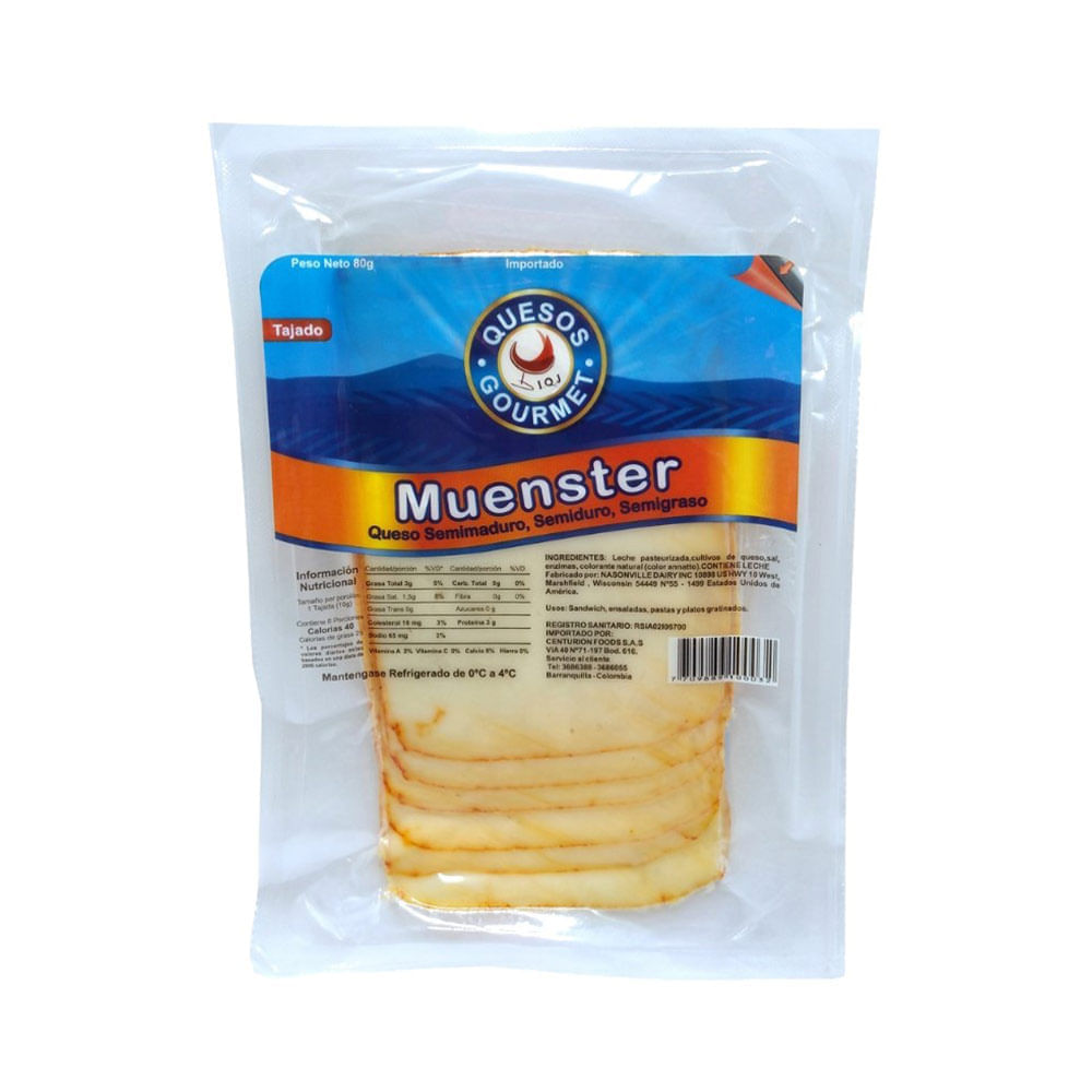 Queso muenster Quesos Gourmet tajado x80g Tiendas Jumbo