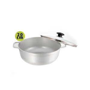 Caldero Fundido Pomo Negro + Tapa de Vidrio 20cm Universal