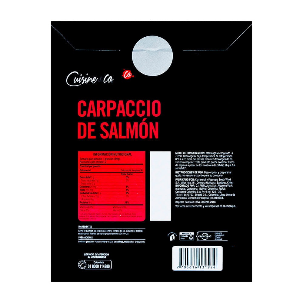 Carpaccio de salmón Cuisine&Co x100g Tiendas Jumbo
