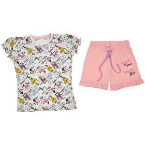 Pijama niña moda corto-corto color blanco y rosado personajes PRINCESAS