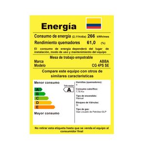 Estufa Abba de Empotrar gas propano 4 puestos Negro CG 4PS SE