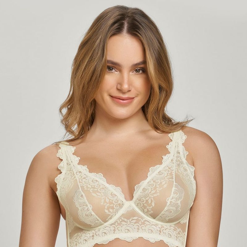 Brasier tipo bralette en encaje y transparencias - Tiendas Metro