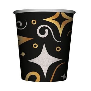 Vaso 9oz Feliz Cumpleaños Dorado y Negro x8unds Sempertex