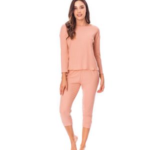 Pijama buzo pantalon capri poliéster/algodón/elastano mujer rosado fondo 17159