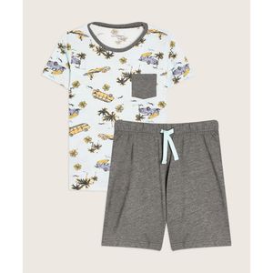 Pijama Camiseta Estampada Cuello Redondo Con Bolsillo  Y Short Unicolor  Infantil Niño 66040051