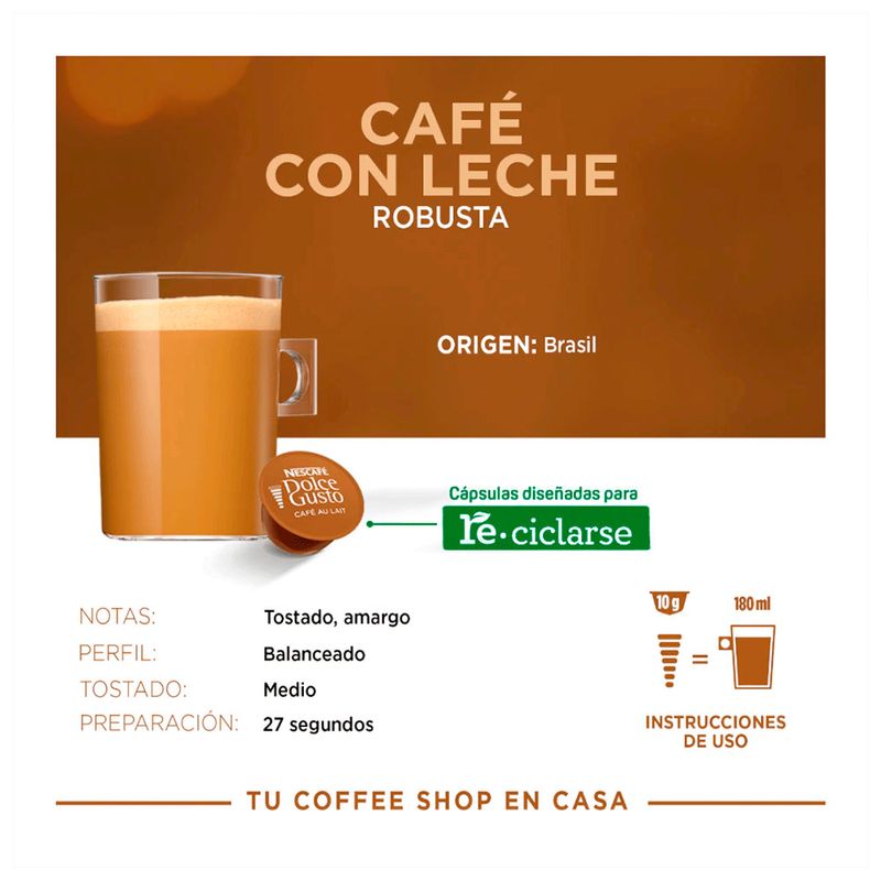 Cápsulas Nescafé Dolce Gusto café con leche 16 cápsulas x160g - Tiendas  Jumbo