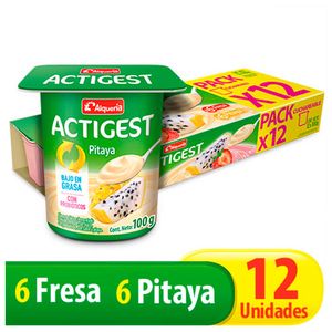 Alimento lácteo actigest cuchara pitaya fresa Alquería x12 und x100g cu