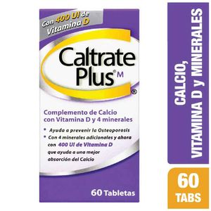 Tabletas Caltrate plus M calcio vitamina D y minerales x60 tabs