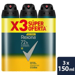Desodorante Rexona aerosol v8 3x150 ml c-u pe