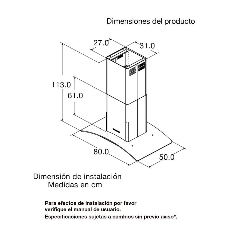 Campana Extractora Challenger Tipo Isla 80 cm