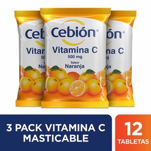 Vitamina C Cebión sabor naranja 3 bolsas x12 tabletas
