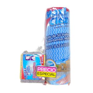 Paños absorbentes Maxiclean rollo x50und + esponja x2und