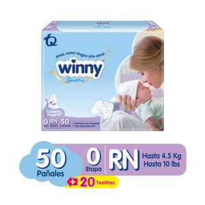 Pañales Winny Sensitive Gold etapa 0 x50und + toallitas recién nacido x20und