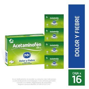 Acetaminofén MK x500mg caja 16 tabletas cubiertas