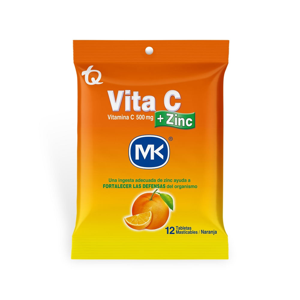 Vitamina C + Zinc MK x500mg naranja sobre 12 tabletas masticables