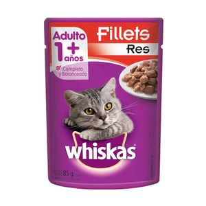 Alimento húmedo Whiskas gato adulto sabor res x85g