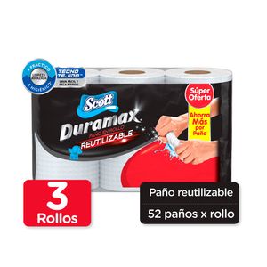 Toalla De Papel Reutilizable Scott Duramax 3 Rollos x52 Hojas c/u