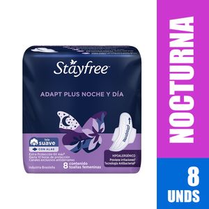 Toallas higiénicas Stayfree adapt plus noche y día x8und