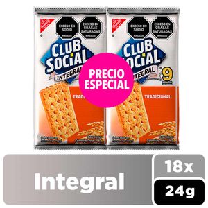 Galletas Club Social integral precio especial x18und x24g c/u
