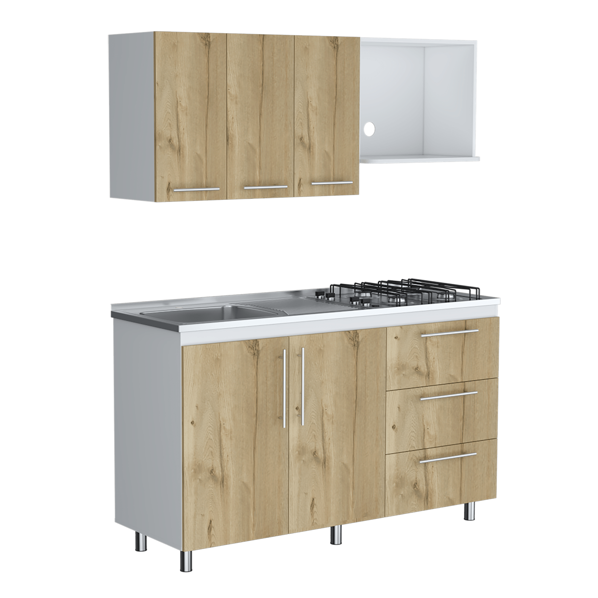 Mueble Microondas Bajo + Meson Cocina Ruedas - Blanco/duna