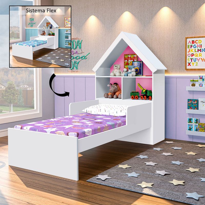 Cama Infantil Ariel Blanco y Rosado Flex