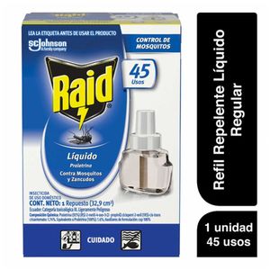 Repuesto insecticida repelente líquido contra zancudos 45 noches Raid x38g