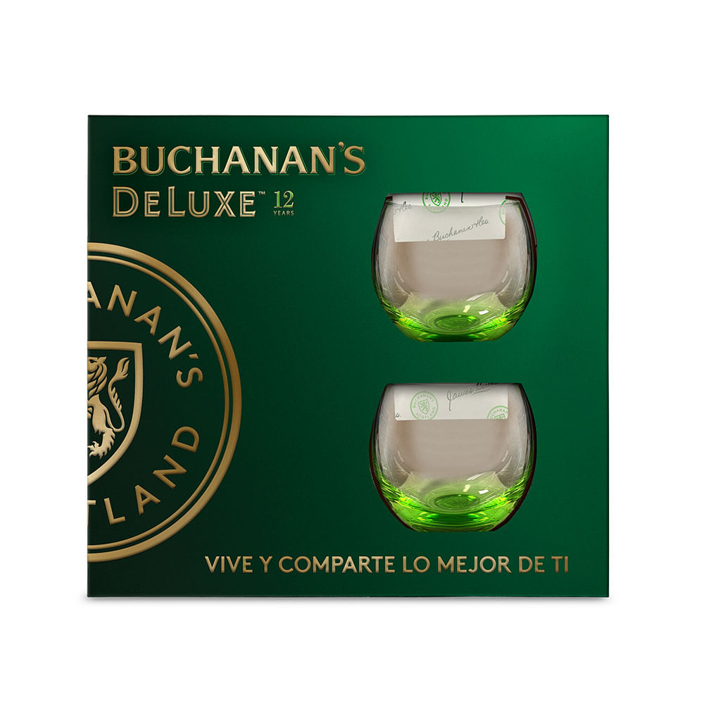 Whisky Buchanans deluxe x750ml + Vasos Tiendas Jumbo
