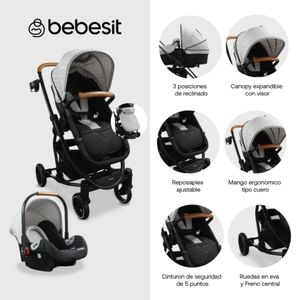 Coche Travel System Prima Bebesit Gris