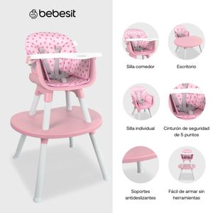 Silla Comedor Baby desk 3 en 1 Bebesit Rosado