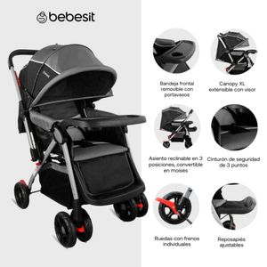 Coche Reversible Napoli Bebesit Negro