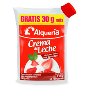 Crema leche Alqueria bolsa x180g gratis.30g