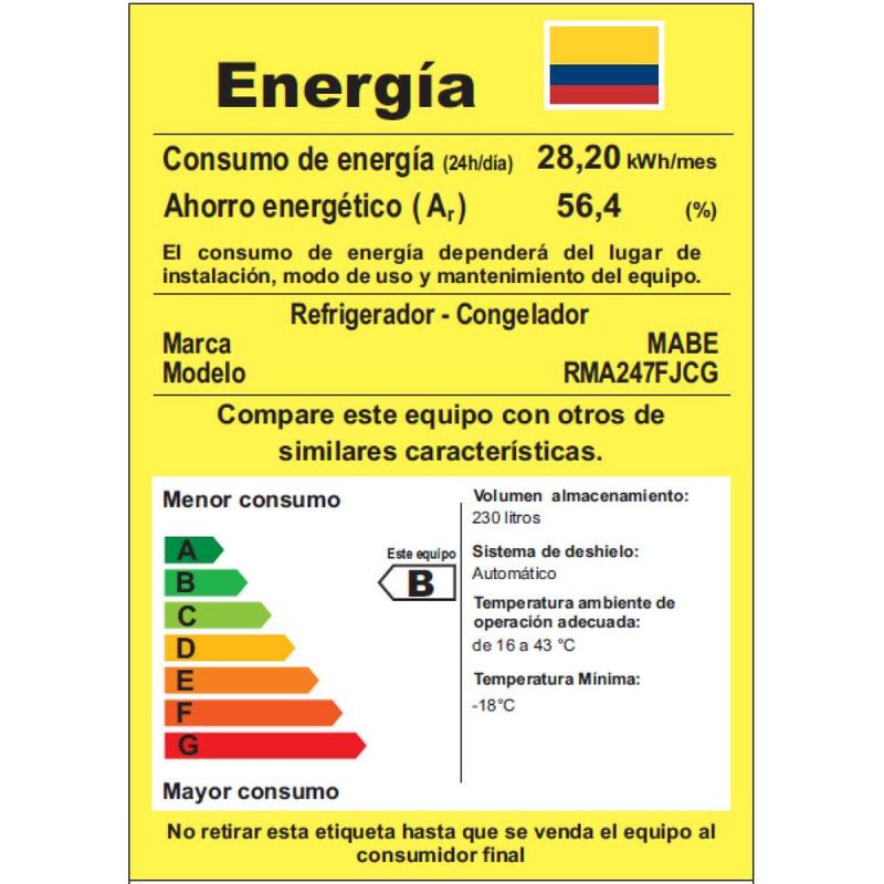 Nevera Mabe No Frost Congelador Superior 230 Litros Brutos