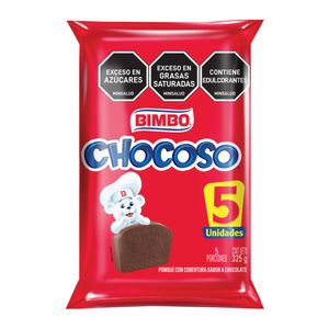 Ponqué Chocoso cubierta chocolate x 5 und x 325g peso neto